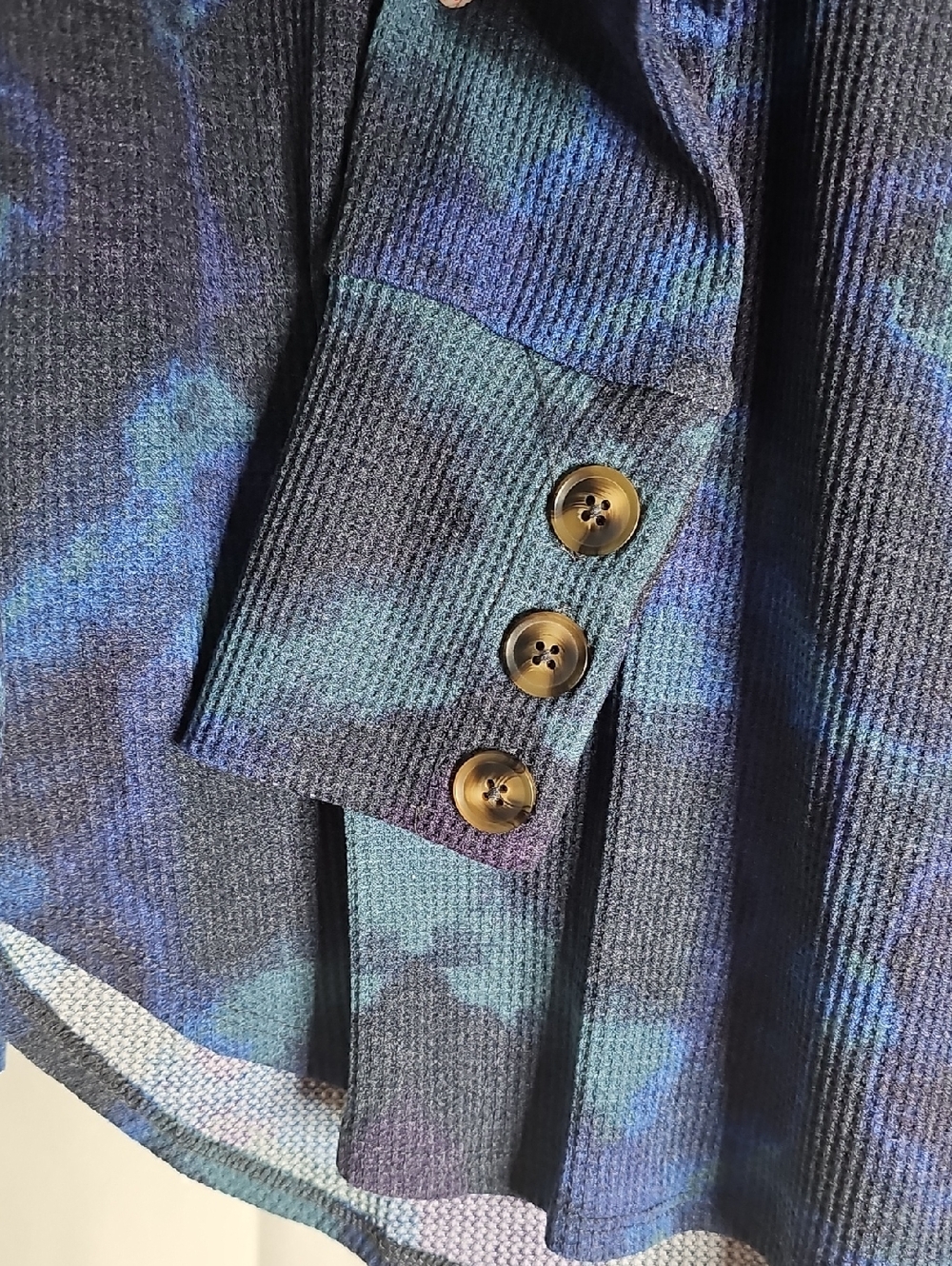 LuLaRoe Aubrey Blue and Purple Tie-Dye Waffle Knit Top - Picture 3 of 7
